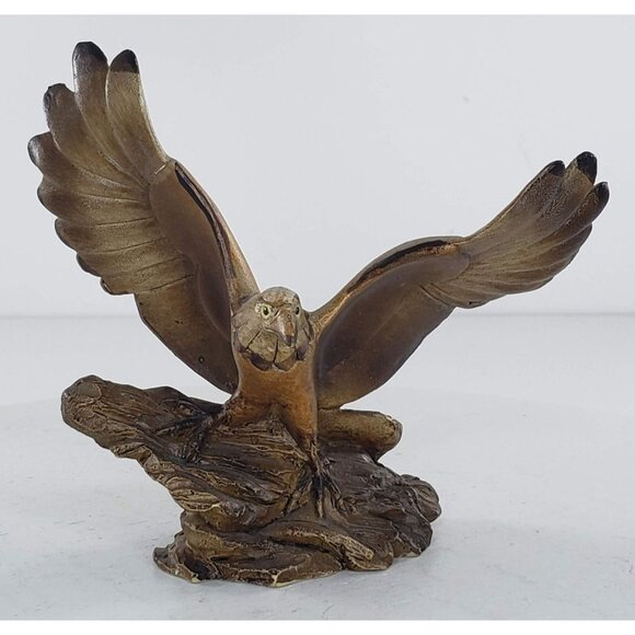 Hand Painted Bald Eagle Taking Off Figurine Faux Wood Resin Vintage Bird - Picture 6 of 8